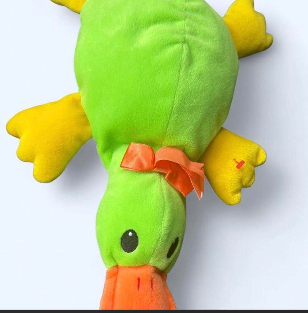 Ty Beanie Buddy Quackers Neon Green Duck Plush Toy